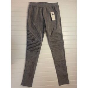 NWT AC FOR AG Womens Faux Suede Moto Leggings Grey Ribbed Knee Pants Size Medium